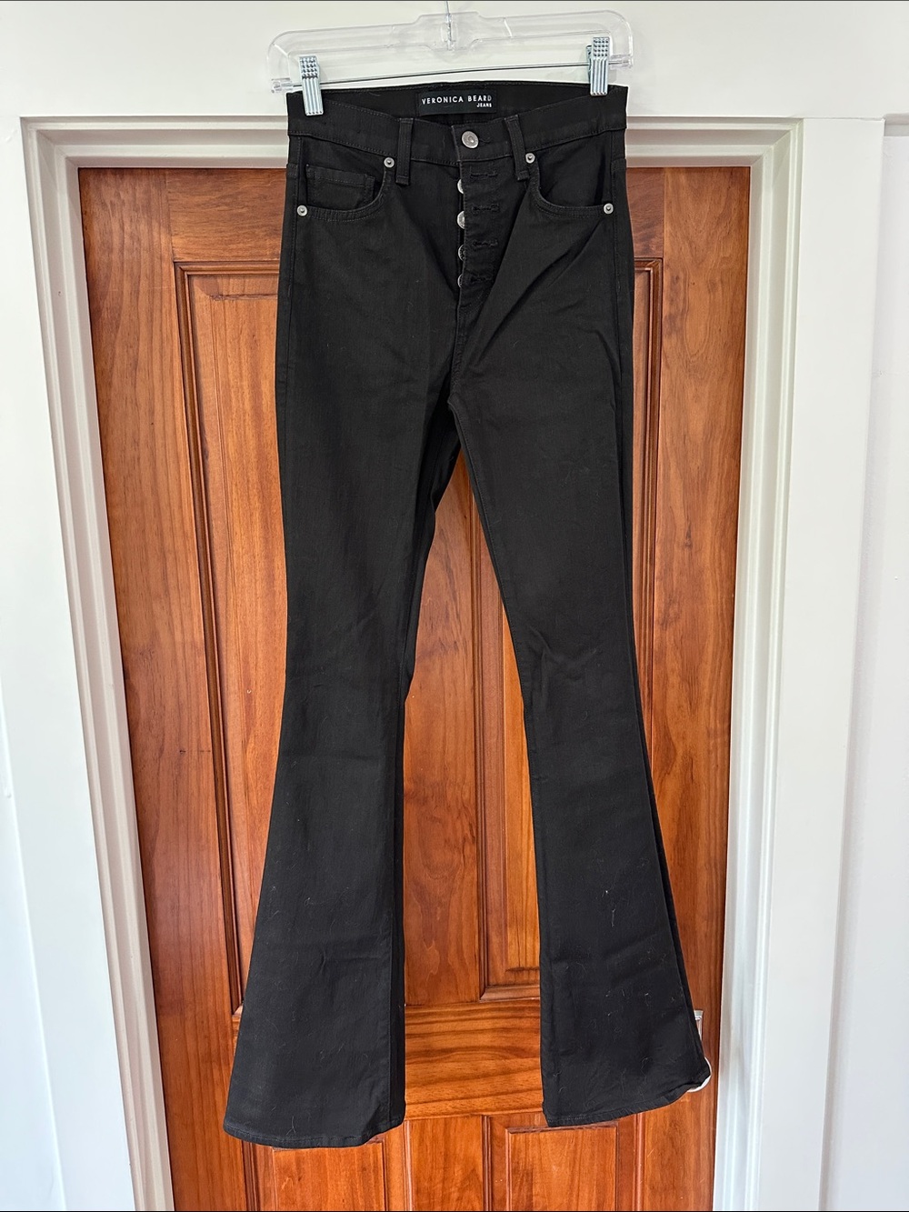 Veronica Beard Black High-Rise Button-Fly Flare Jeans